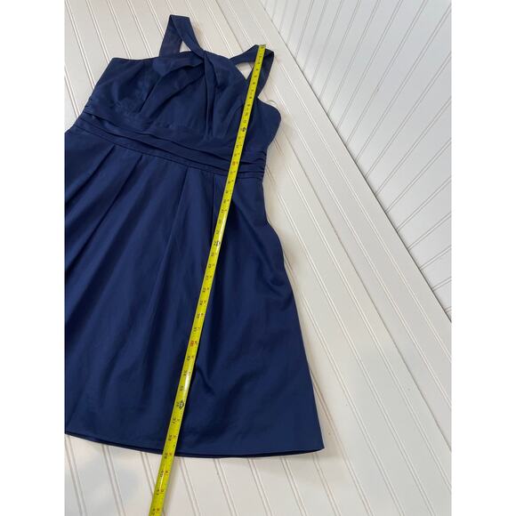 David’s Bridal Twist Y-Neck Halter Mini Fit & Flare Dress Pockets Navy Size 12 - Picture 6 of 9